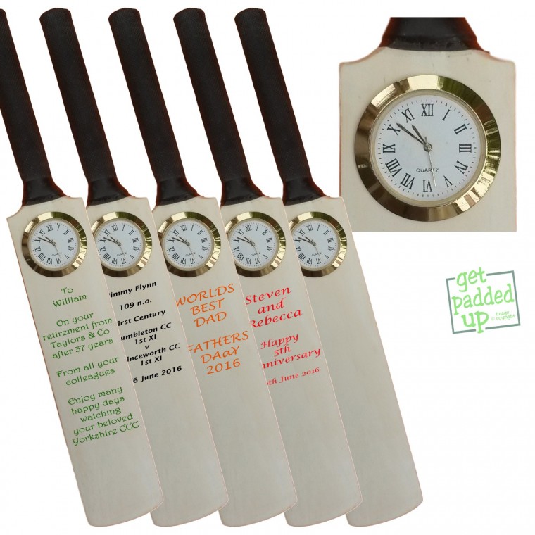 clock model condition new miniature cricket bat with inset brass clock 
