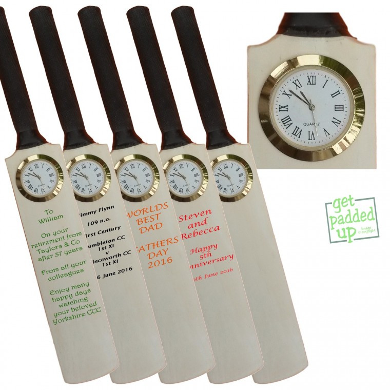 Personalised Miniature Cricket Bat with Clock, for Event, Achievement, Anniversary, Corporate
