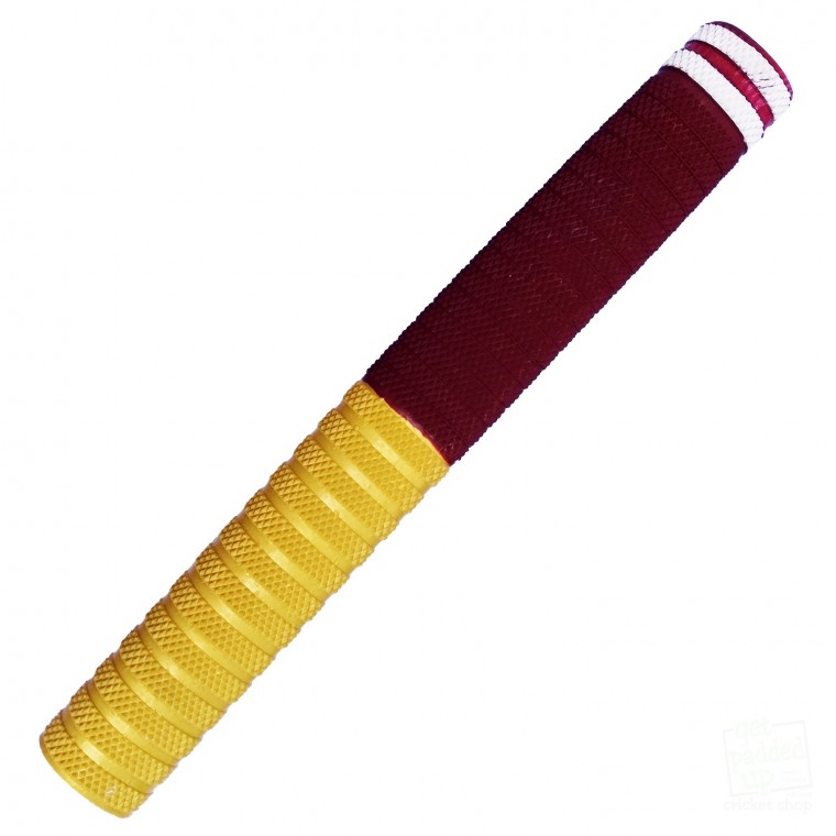 Gold and Maroon with White Dynamite Cricket Bat Grip