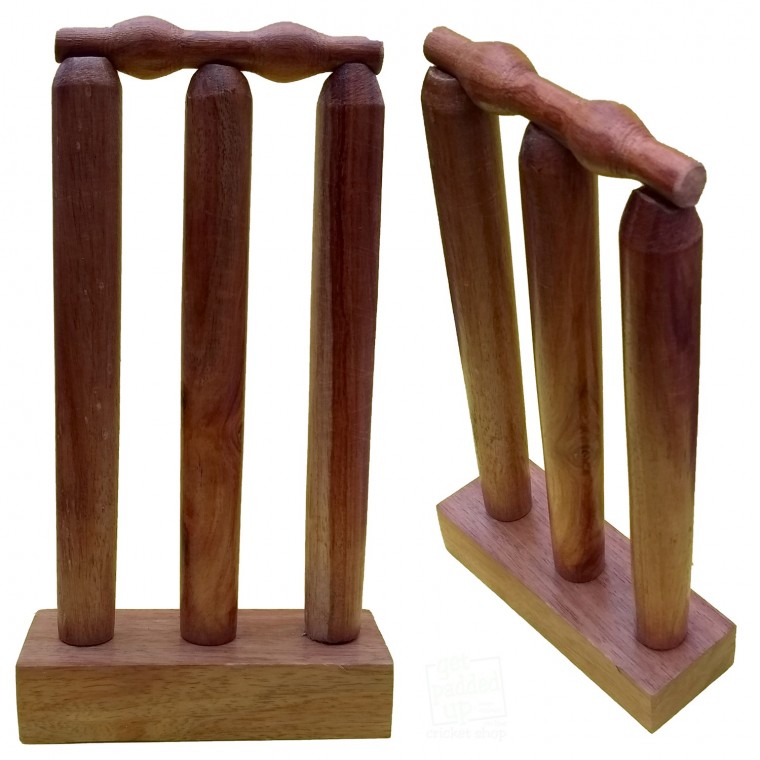Miniature Cricket Stumps and Bails Set, Mini, Dark Varnished Wood