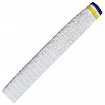 White with Navy Blue and Yellow Bands Dynamite Cricket Bat Grip