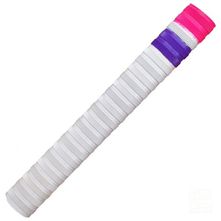 White with Neon Pink and Purple Players Matrix Lite Cricket Bat Grip