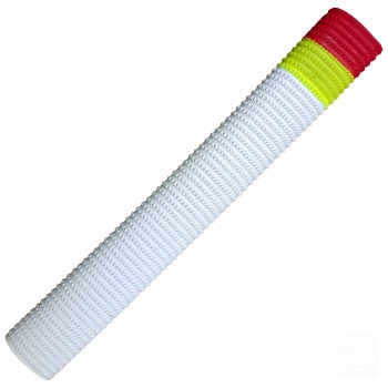 White with Neon Yellow and Red Bracelet Cricket Bat Grip